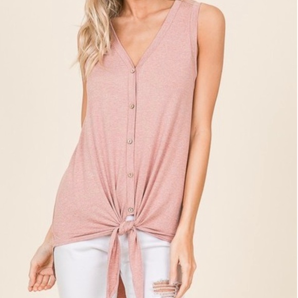 The Evangeline Top- mauve button front tie top - Picture 3 of 8